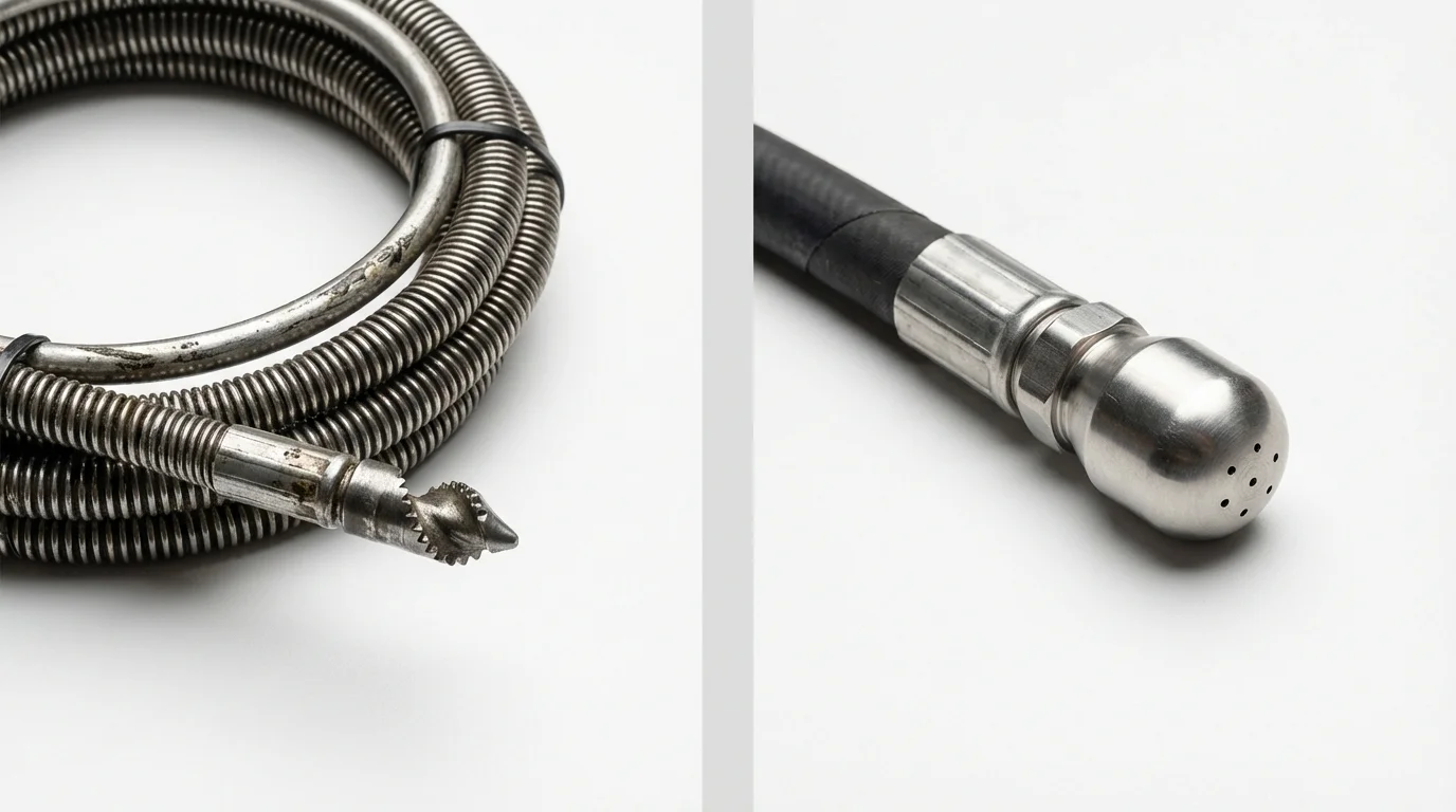 Drain snake cable and hydro jetting nozzle used for drain cleaning in Osceola, WI